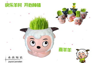 陶瓷工藝品 喜羊羊草娃娃 新奇diy青草栽植 陶瓷草頭娃娃 擺飾品價(jià)格 廠家 圖片